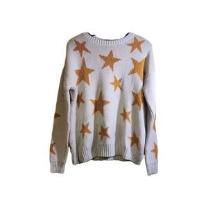 Womens Marled Reunited Large Cream And Gold Star Knit Sweater